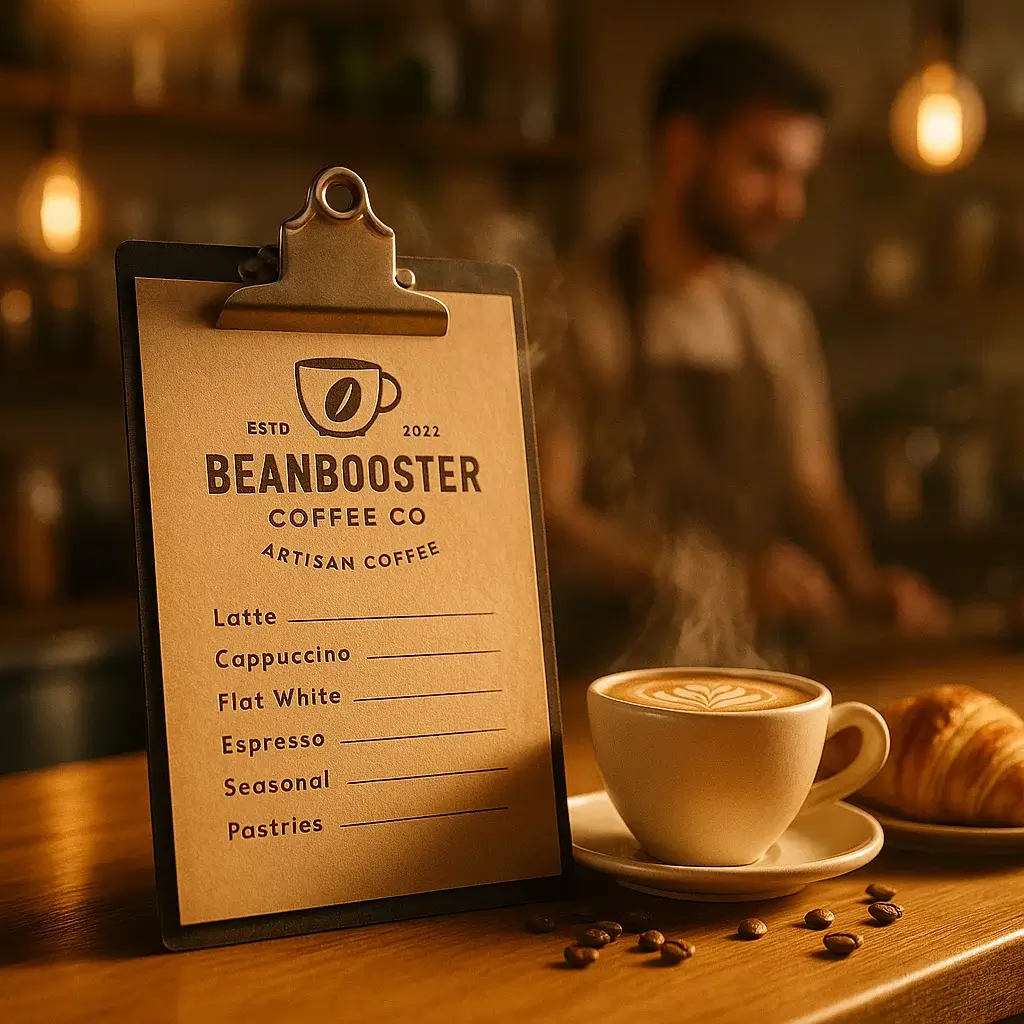 BeanBooster menu mockup